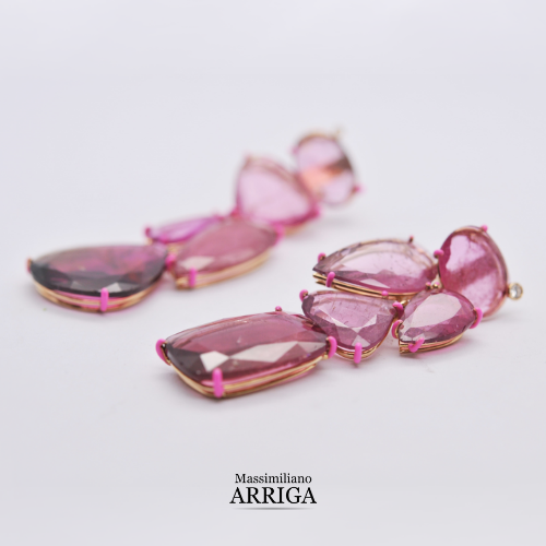 Orecchini in Oro con Tormaline rosa e Diamanti